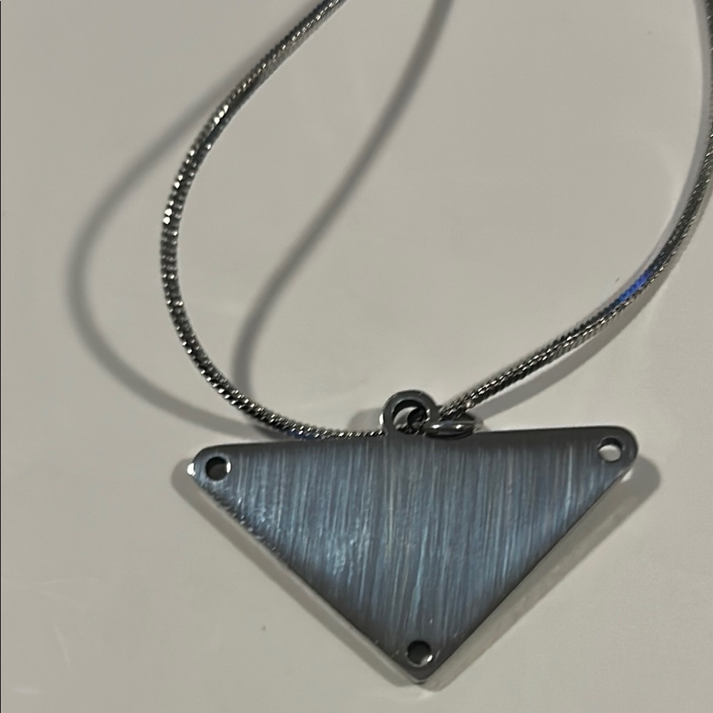 Prada Fashion  Black and Silver Logo Pendant Necklace - Picture 6 of 8